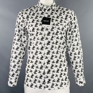 COMME des GARCONS HOMME Size L Mickey Mouse White Black Cotton Long Sleeve Shirt